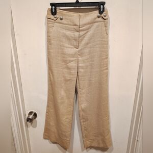 Veronica Beard Aubrie Cropped Linen Blend Wide Leg Tan Trouser Pants Sz 0 Preppy